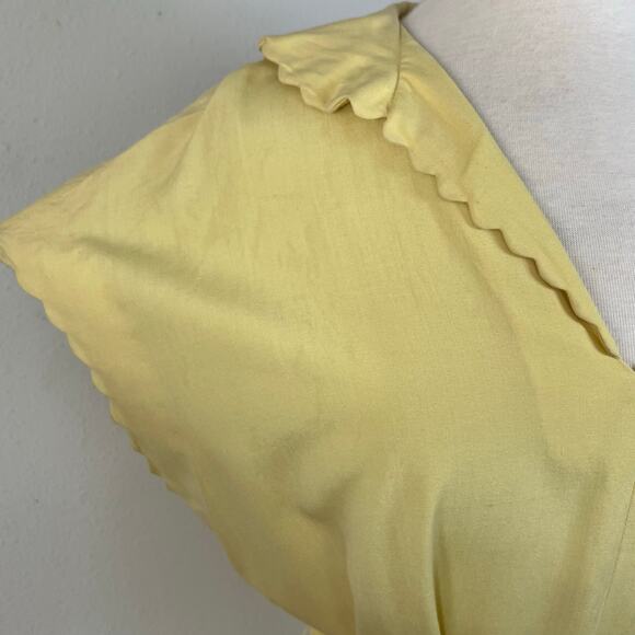 Vintage 70s Silk Butter Yellow Sun Dress Tie Waist Midi // Size Large‎ - Picture 5 of 10